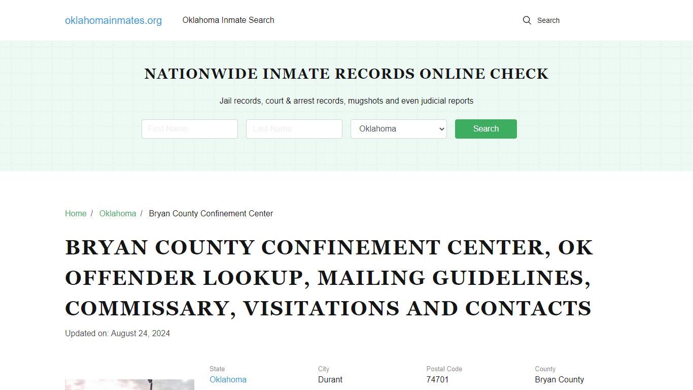 Bryan County Confinement Center, OK: Inmate Search Options, Visitations ...